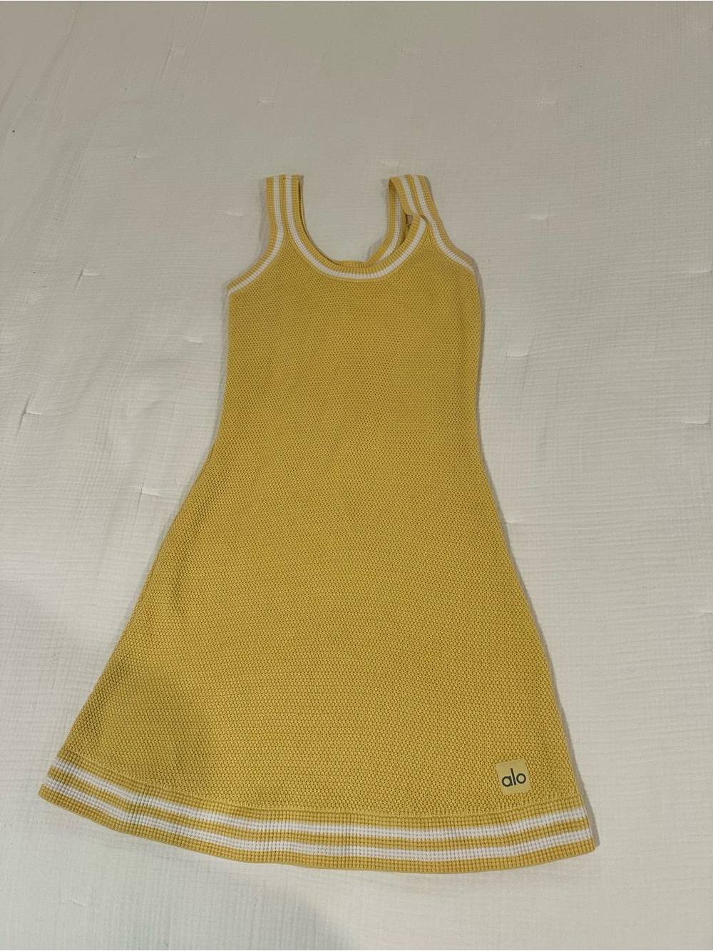 ALO Yoga Yellow Knit Tank Mini Dress with White Trim